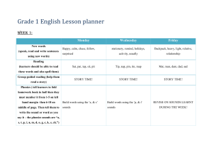 Grade 1 English Lesson planner