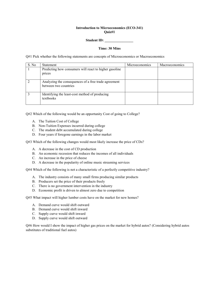 Microeconomics Quiz