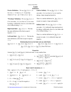 Calculus Cheat Sheet Limits