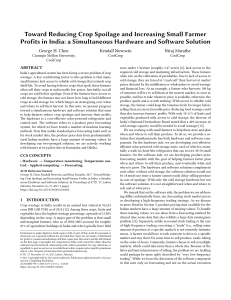 Toward Reducing Crop Spoilage and Increasing Small Farmer Profits in India- a Simultaneous Hardware and Software Solution