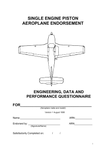 Single Engine Piston Aeroplane Endorsement - Engineering, Data and Performance Questionnaire