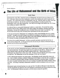 Life of Muhammad Reading and Worksheet