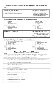 Physical and Chemical Properties & Changes additional practice