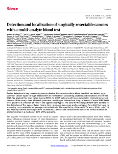 Detection and localization of surgically resectable cancers with a multi-analyte blood test science 18[39]