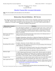 Mayo-Biosafety Program Risk Assessment Information-2013 Update