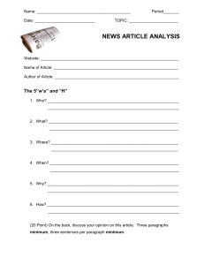 News Analysis Worksheet