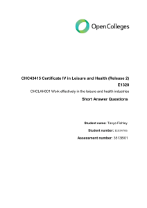 Assessment1 Work effectively in Health and Leisure sector