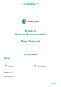 BSBCUS501 - Manage quality customer service - Student Assessment (1)