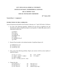 CHM101 Tutorial sheet 1 Assignment 1 2022
