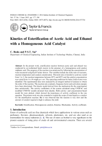 Kinetics of Esterification of Acetic Acid and Ethanol with a Homogeneous Acid Catalyst