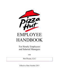 Pizza hut EMPLOYEE HANDBOOK For Hourly Employees a