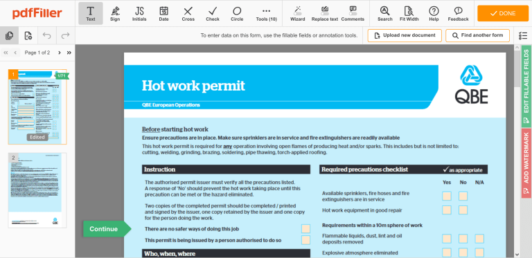 Pdffiller Hot Works Permit Template Word Pdf