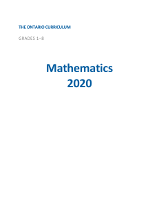 The Ontario Curriculum Grades 1–8 - Mathematics, 2020 (January 2021)