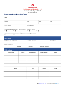 Halliburton Oil & Gas Pty Ltd, Job Application Form