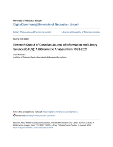 Research Output of Canadian Journal of Information and Library Science (CJILS): A Bibliometric Analysis from 1993-2021