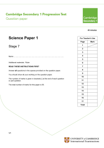Cambridge Secondary Progression Test - Stage 7 Science Paper 1