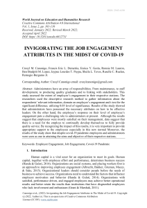 Invigorating the Job Engagement Attributes in the Midst of Covid-19
