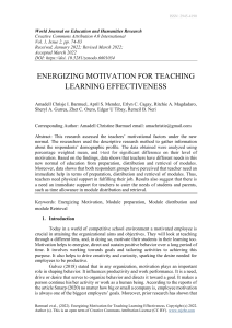 Energizing Motivation for Teaching-Learning effectiveness