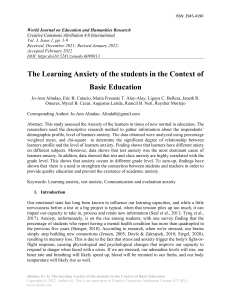 The Learning Anxiety In The Core Subjects In Basic Education