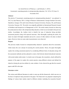An Article Review of Pittaway, L. and Edwards, C. (2012).  Assessment: examining practice in entrepreneurship education, Vol. 54 No. 8/9, Issue 16 November 2012.