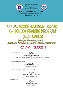 ANNUAL ACCOMPLISHMENT REPORT ON READING FOR S.Y. 2020-2021