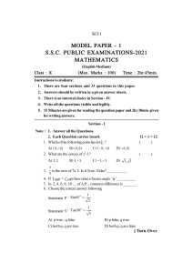 X CLASS Maths EM SET 1