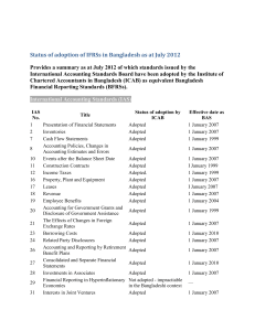 Status of adoption of IFRSs in Bangladesh as at July 2012