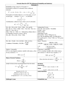 Formula Sheet For CPIT701 (Probability and Statistics
