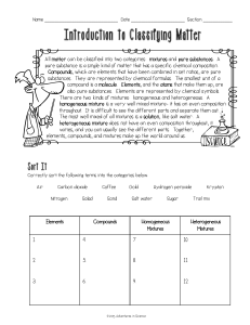 1 - Introduction to Classifying Matter Worksheet