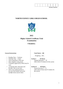 North Sydney Girls 2022 Chemistry Trials & Solutions
