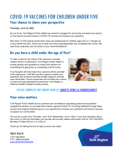 YRPH Parent Memo Under 5 Vaccine Survey