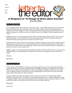 Letters to the Editor ERWC "A Change of Heart About Animals"