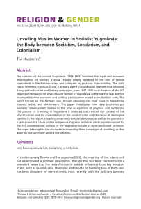 Unveiling Muslim Women in Socialist Yugoslavia: the Body between Socialism, Secularism, and Colonialism