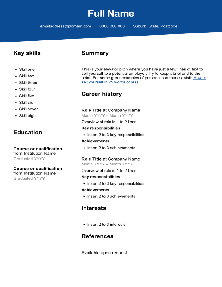 SEEK resume template 1