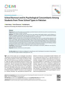 School Burnout and its Psychological Concomitants Among Students from Three School Types in Pakistan-99149
