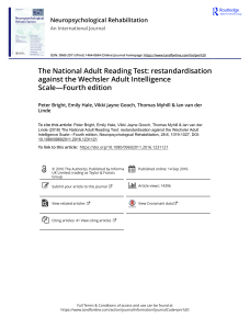 The National Adult Reading Test: restandardisation against the Wechsler Adult Intelligence Scale—Fourth edition