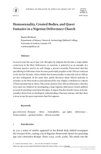 [15700666 - Journal of Religion in Africa] Homosexuality, Created Bodies, and Queer Fantasies in a Nigerian Deliverance Church