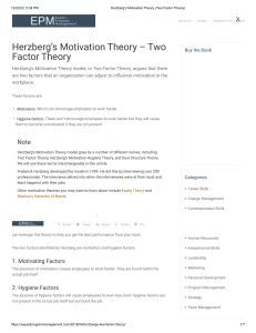 Herzberg's Motivation Theory (Two Factor Theory)