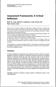 Assessment frameworks A critical reflection