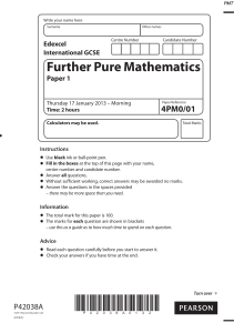 Further Pure Mathematics Paper 1 4PM/01 