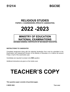 2023 BGCSE Religious Studies - Coursework (Teacher's Copy)