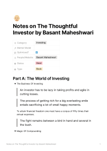 Notes on The Thoughtful Investor by Basant Maheshwari