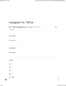Instagram Vs. TikTok preassessment form