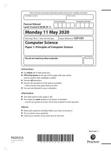 IGCSE Computer science pastpaper(paper 1,2020 may)
