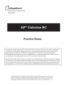 2008 AP Calculus BC Practice Exam MCQ Multiple Choice Questions with Answers Advanced Placement
