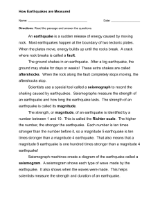 Earthquake Reading and Questions