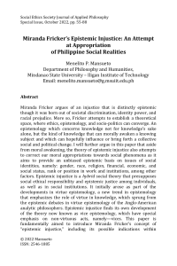 Miranda Fricker Epistemic Injustice: Virtue and Vice Epistemology in Philippine Society and Social Realities