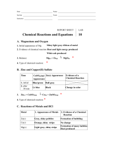 Lab 10-Chemical reactions and Equations-Lab Report
