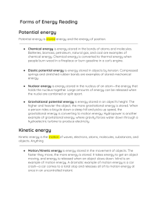 Forms of Energy Reading & Notes