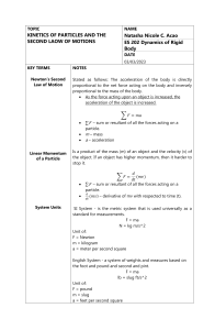 Cornell Notes for Kinetics of Particles and the second law of Motions